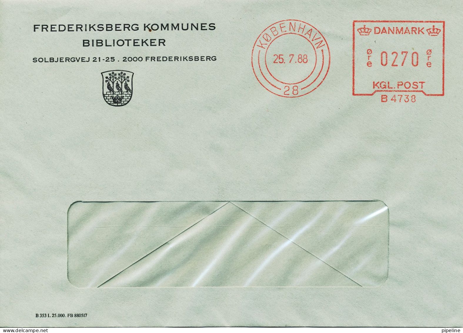 Denmark Cover With Meter Cancel Copenhagen 25-7-1988 (Frederiksberg Kommunes Biblioteker) - Brieven En Documenten