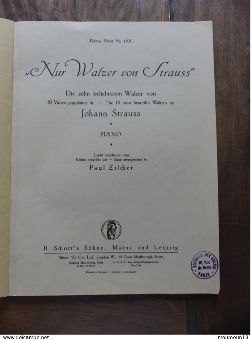 Nur Walzer Von Strauss Transcriptions Faciles Pour Piano Des Dix Plus Belles Max Eschig Edition Schott 150 - Instruments à Clavier