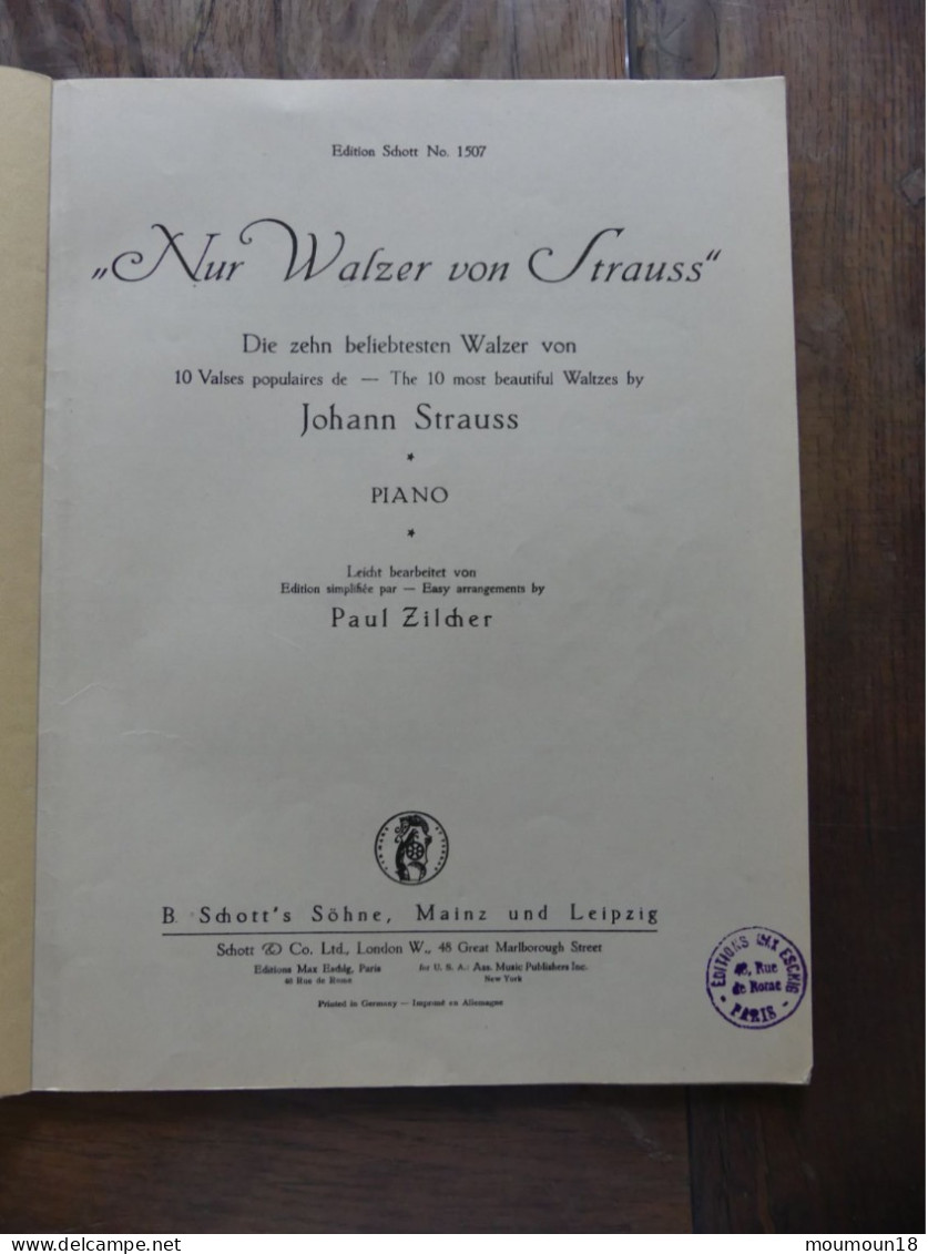 Nur Walzer Von Strauss Transcriptions Faciles Pour Piano Des Dix Plus Belles Max Eschig Edition Schott 150 - Klavierinstrumenten