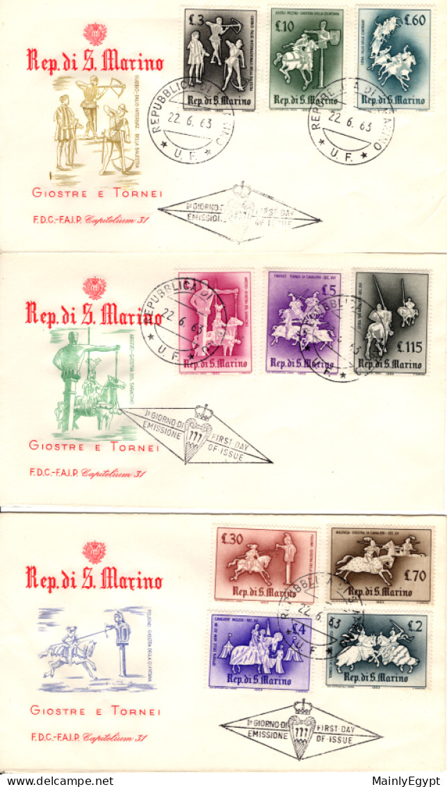 SAN MARINO - 1962 - 3 FDCs, Medieval Tournaments (BB072) - Lettres & Documents