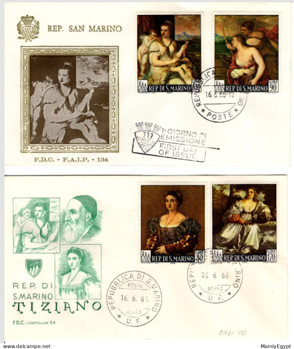 SAN MARINO - 1966, Mi865-8 - 2 FDCs, Titian (BB073) - Cartas & Documentos