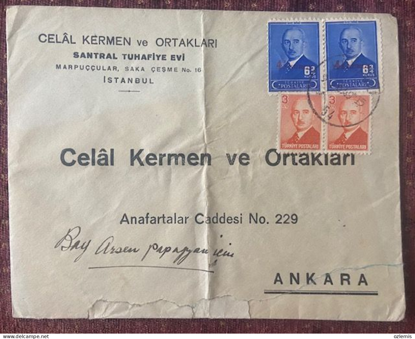 TURKEY,TURKEI,TURQUIE ,ISTANBUL TO ANKARA ,1949,COVER - Covers & Documents