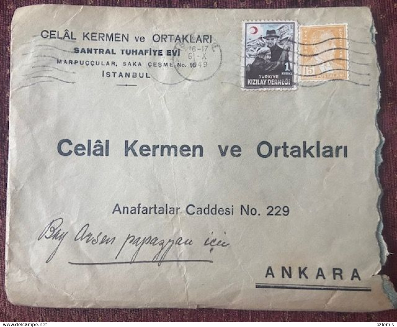 TURKEY,TURKEI,TURQUIE ,ISTANBUL TO ANKARA ,1949,COVER - Briefe U. Dokumente