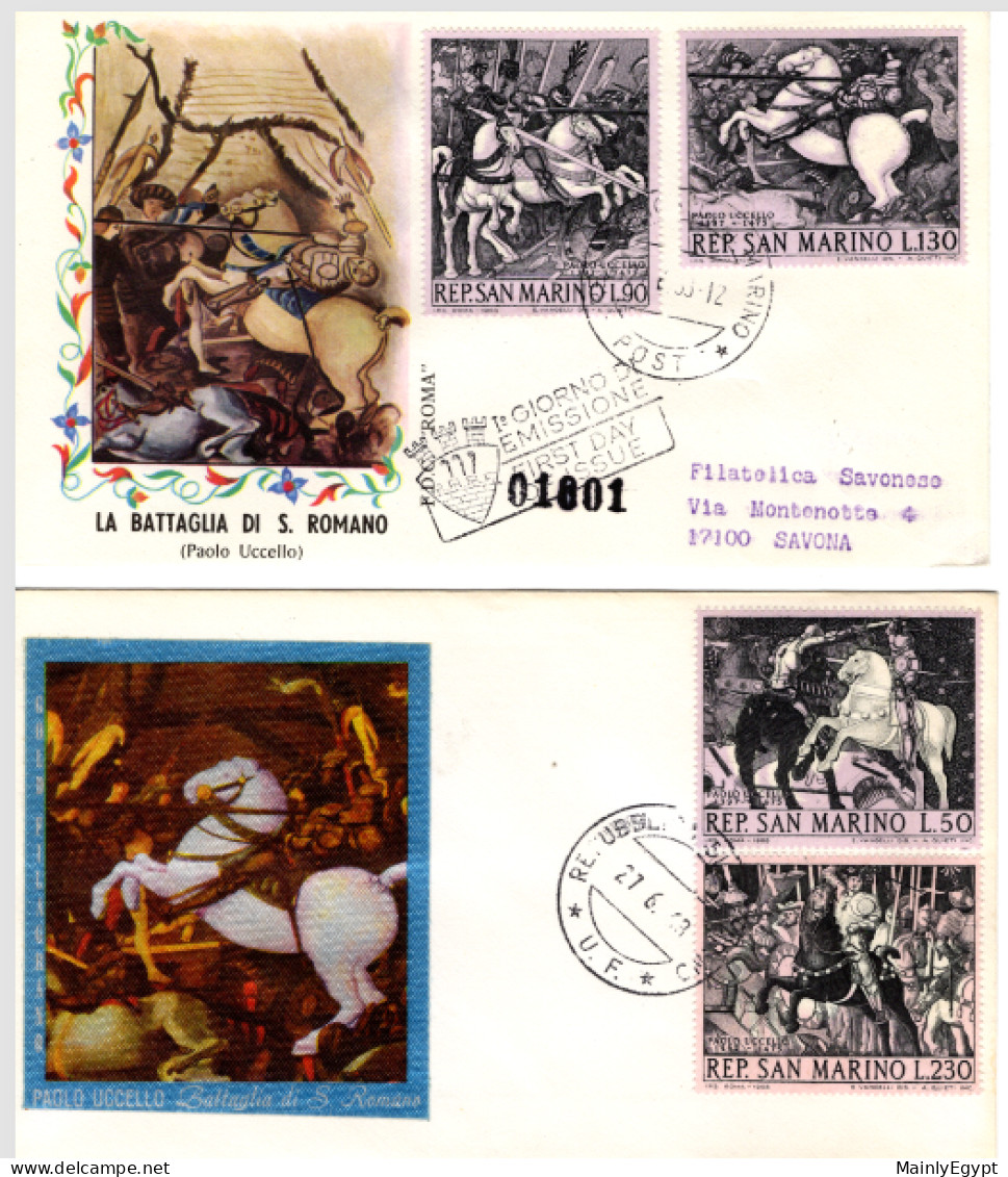 SAN MARINO - 1968, Mi914-7 - 5 FDCs, Horses, Paintings By Paolo Uccello  (BB075) - Covers & Documents