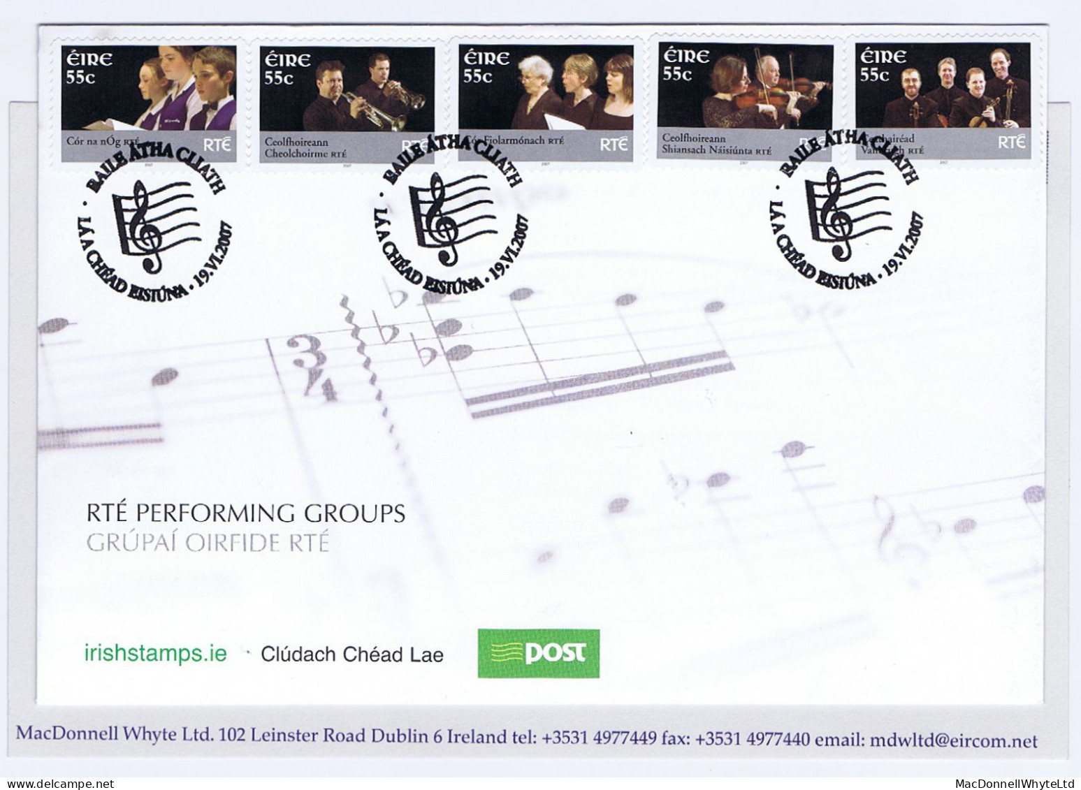 Ireland 2007 RTE Performing Groups Self-adhesive Booklet Issue First Day Cover 19 VI 2007 - FDC