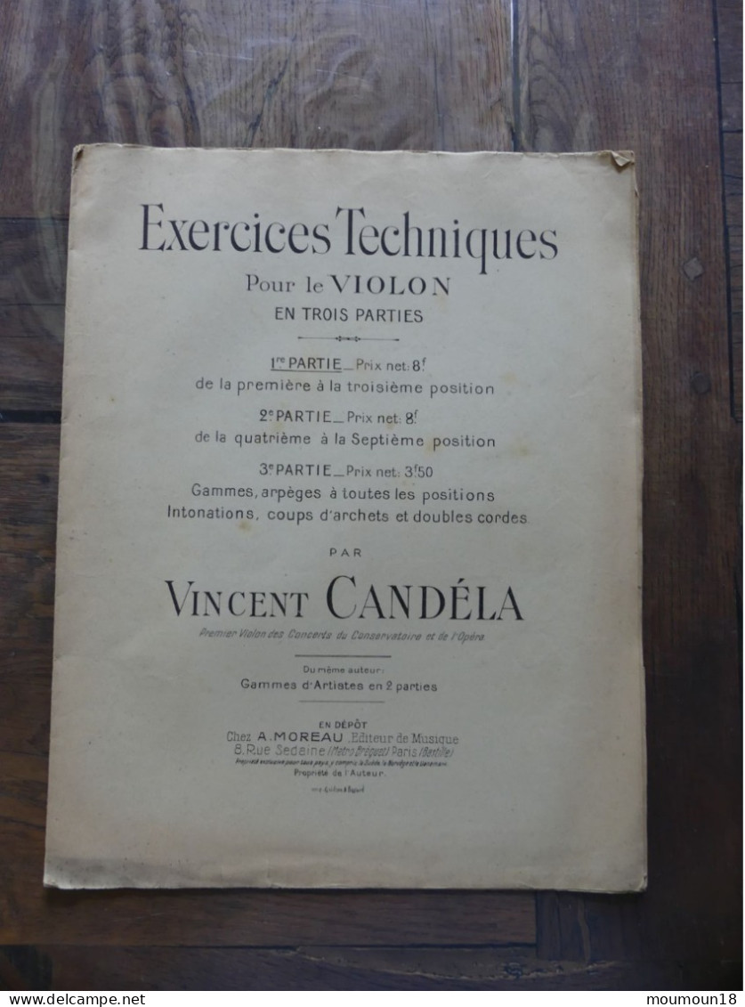 Exercices Techniques Pour Le Violon En Trois Parties Vincent Candéla 1ère Partie - Instrumentos Di Arco Y Cuerda