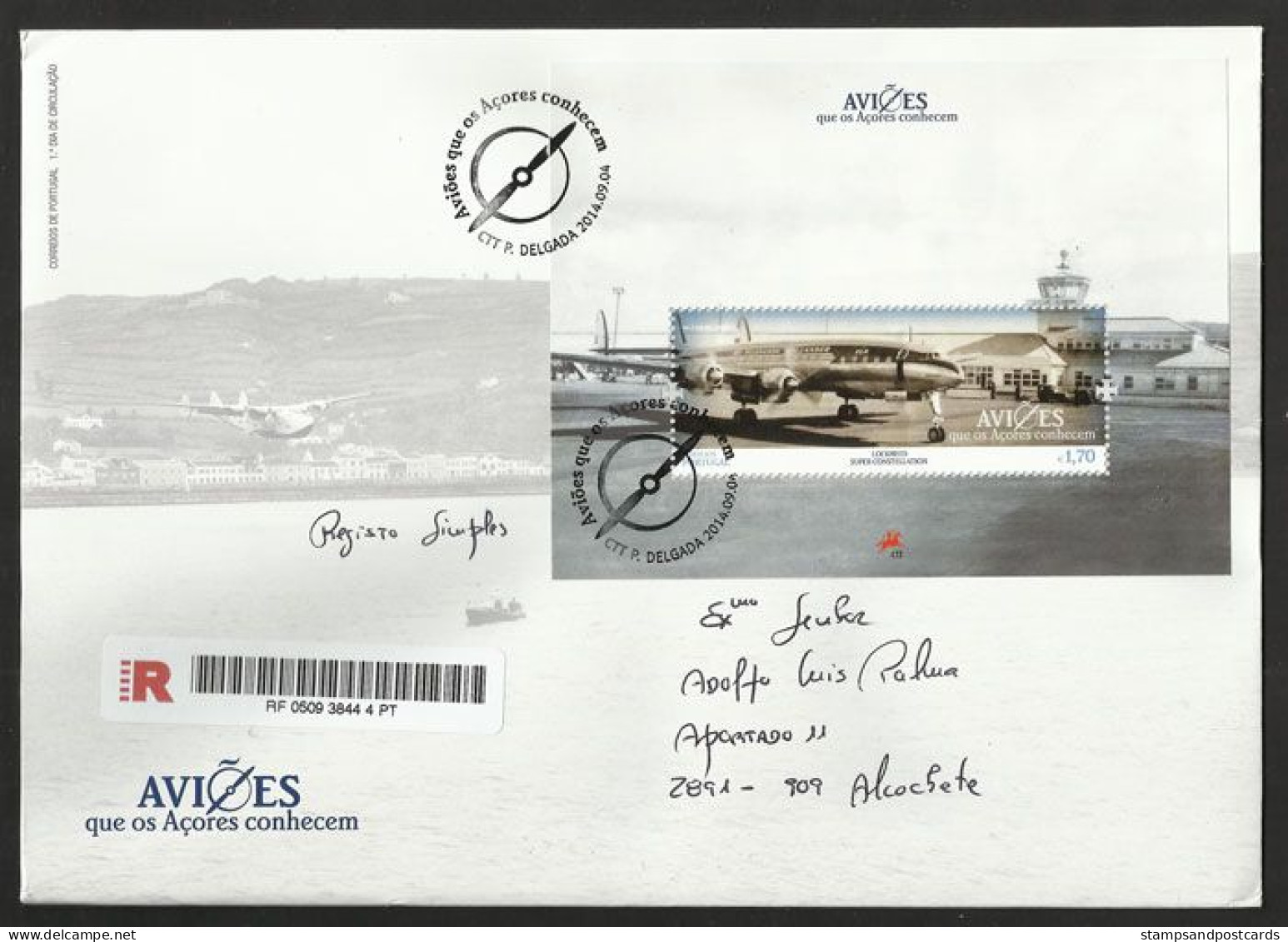 Portugal Azores Avion Lockheed Super Constellation KLM 2014 FDC Recommandée Cachet Ponta Delgada Açores Plane Planes - FDC