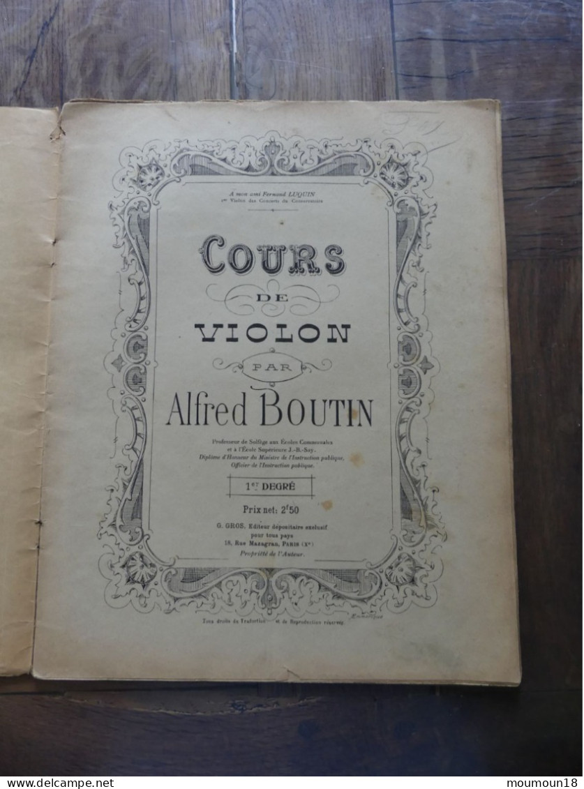 Cours De Violon Par Alfred Boutin 1er Degré Editeur Gros Beuscher - Instrumentos Di Arco Y Cuerda