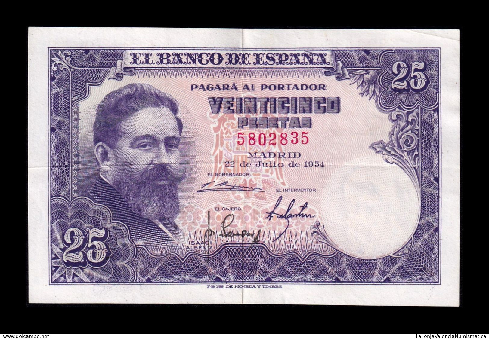 España Spain 25 Pesetas Isaac Albeniz 1954 Pick 147 Sin Serie Mbc/+ Vf/+ - 25 Pesetas