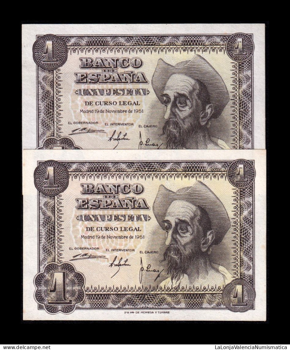 España Spain Pareja 1 Peseta Don Quijote De La Mancha 1951 Pick 139 Serie J Sc Unc - 1-2 Pesetas