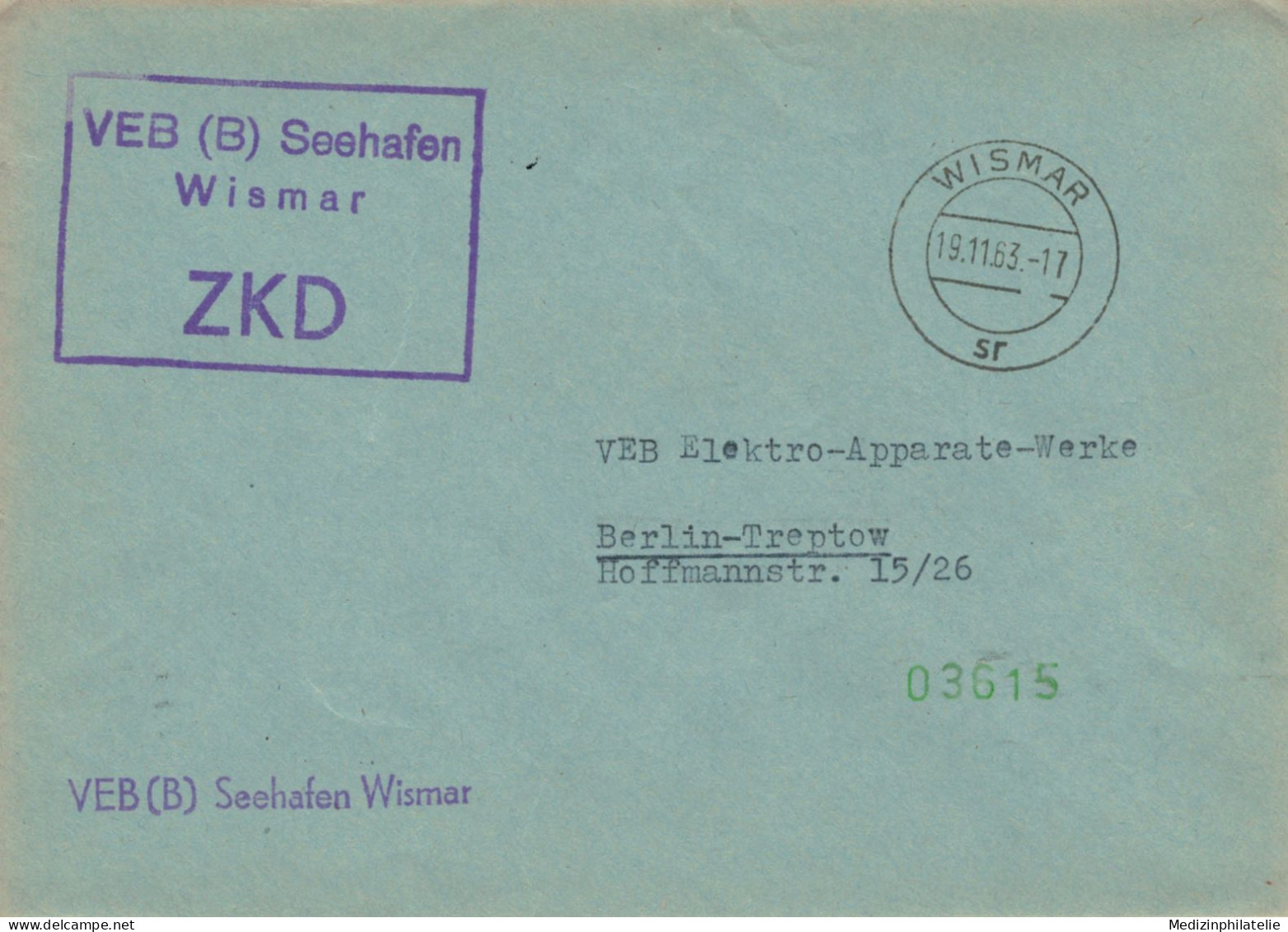 DDR ZKD - 1963 VEB (B) Seehafen Wismar > Elektro-Apparate Treptow - Usines & Industries