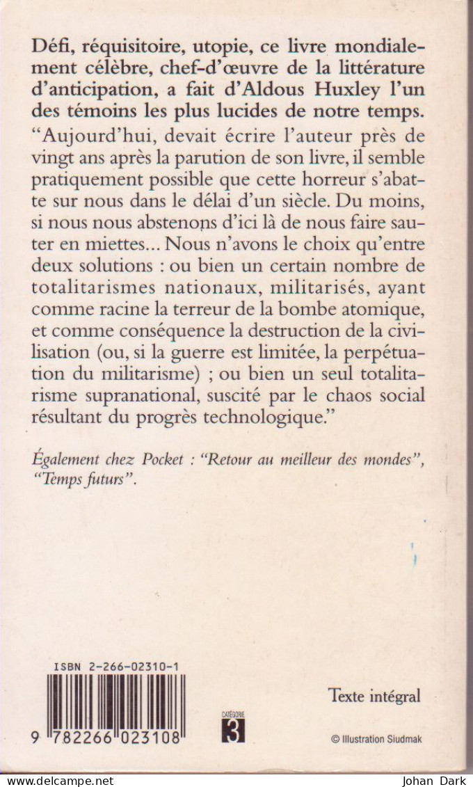 LE MEILLEUR DES MONDES - Aldous HUXLEY - Dystopie Anticipation SF - Pocket - Bon état - Presses Pocket