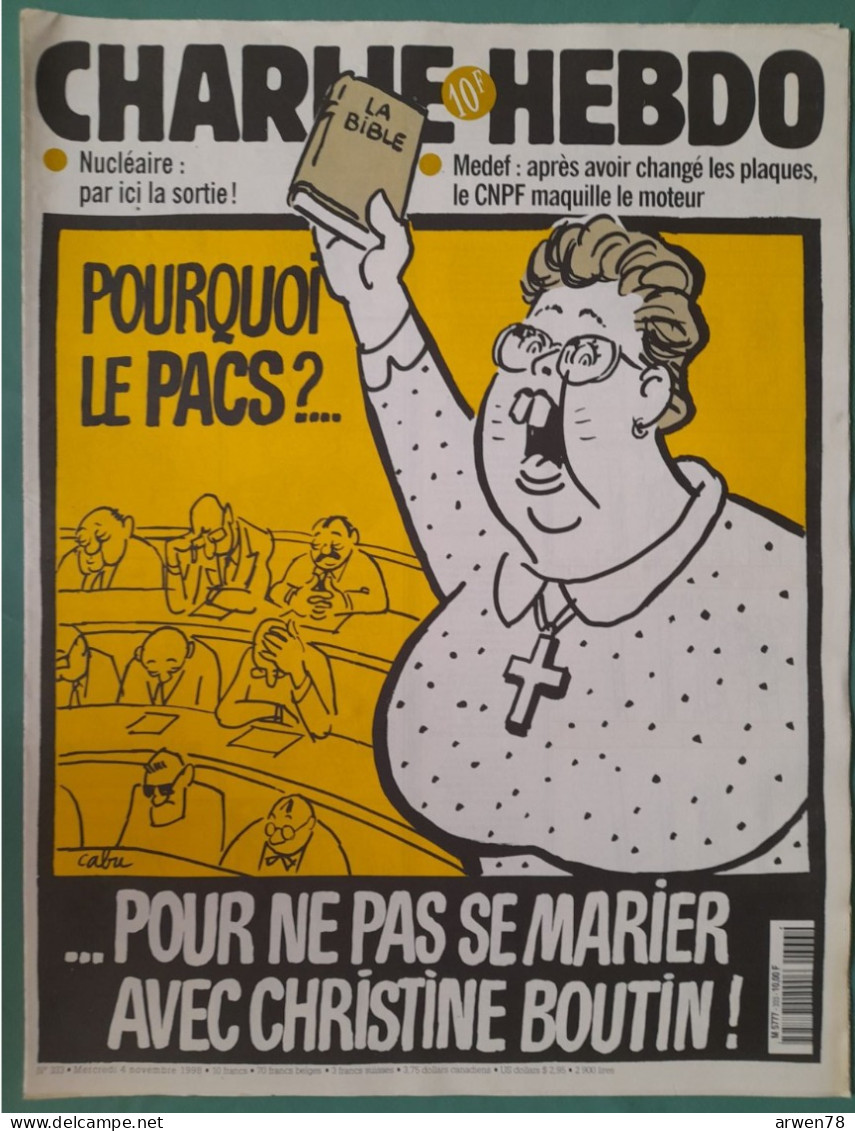 CHARLIE HEBDO 1998 N° 333 POURQUOI LE PACS POUR NE PAS SE MARIER AVEC CHRISTINE BOUTIN - Humor