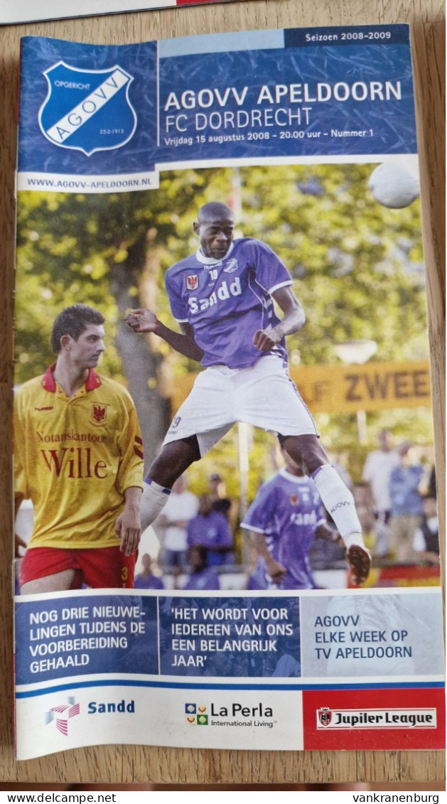 Programme AGOVV Apeldoorn - FC Dordrecht - 15.8.2008 - Jupiler League - Holland - Programm - Football - Bücher