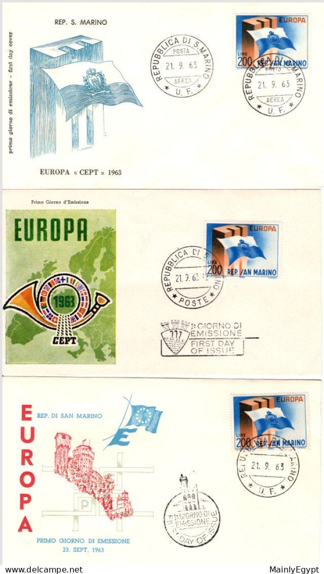SAN MARINO - 1963, Mi.781 - 3 FDCs, Europe, CEPT, Flag (BB078) - Brieven En Documenten