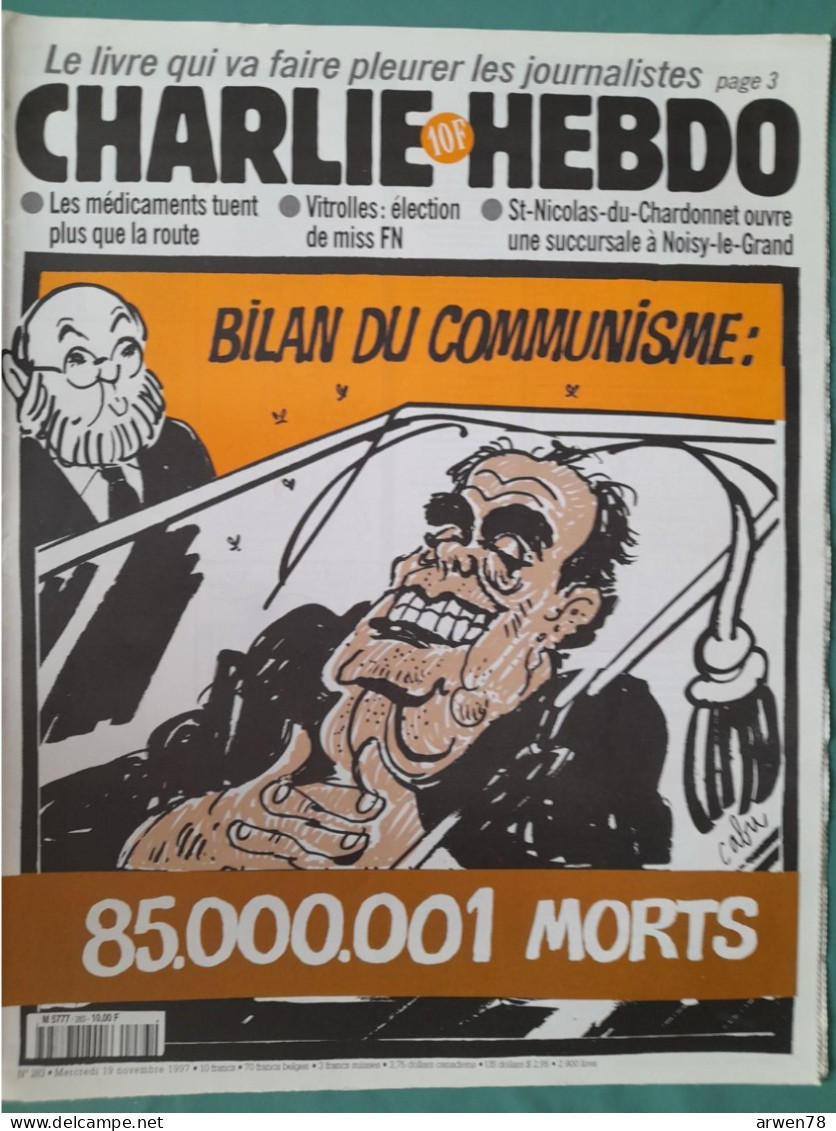 CHARLIE HEBDO 1997 N° 283  MORT DE GEORGES MARCHAIS BILAN DU COMMUNISME 85.000.001 MORTS - Humor