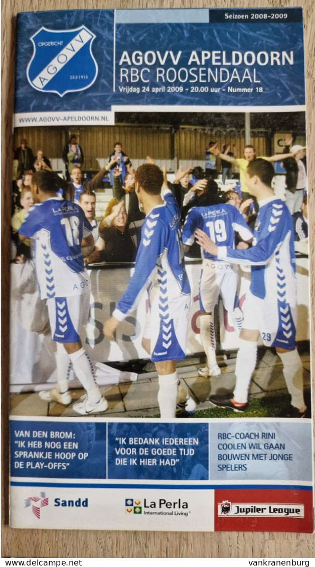 Programme AGOVV Apeldoorn - RBC Roosendaal - 24.4.2009 - Jupiler League - Holland - Programm - Football - Books