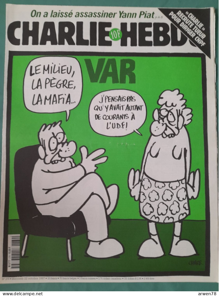 CHARLIE HEBDO 1997 N° 279 VAR L'UDF LE MILIEU LA PEGRE LA MAFIA - Humour