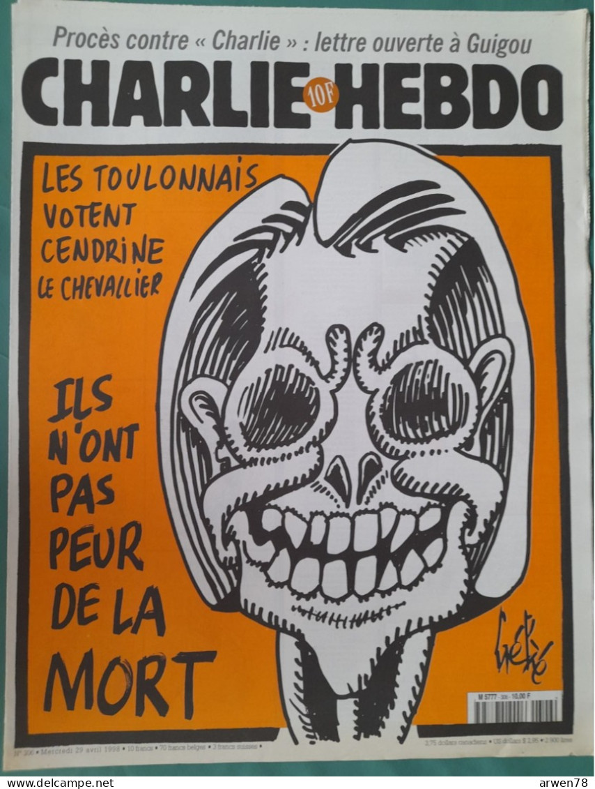 CHARLIE HEBDO 1998 N° 306 TOULON VAR LES TOULONNAIS VOTENT CENDRINE LE CHEVALIER - Humor