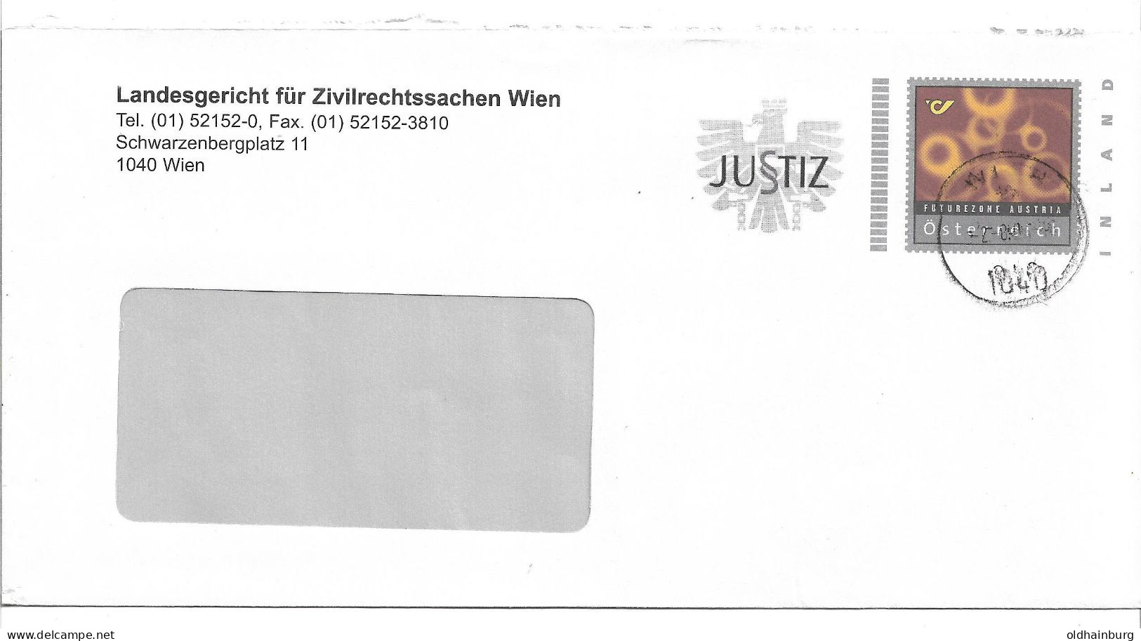 0449f: Österreichs Justiz- Bonusbrief LG Für ZRS Wien 1040 Wien (ANK 16, 100.- €) - Briefe