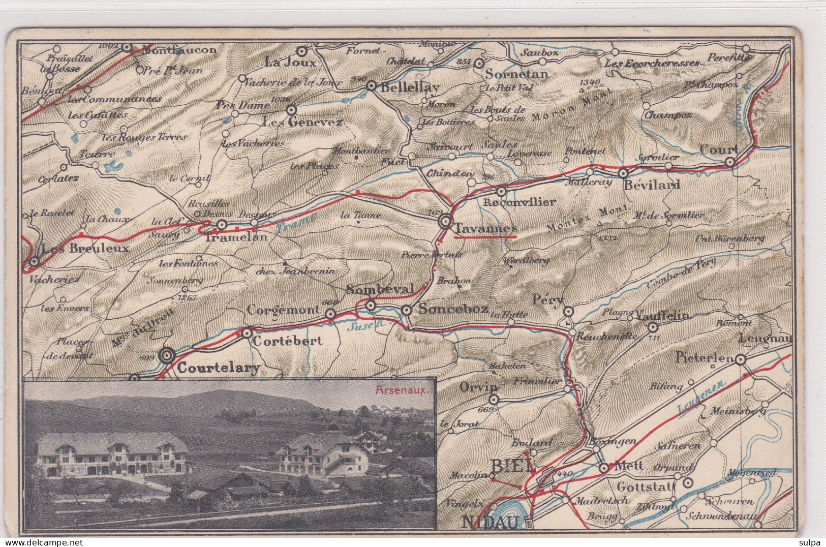 Tavannes, Vue Insérée Dans Carte Géographique - Tavannes