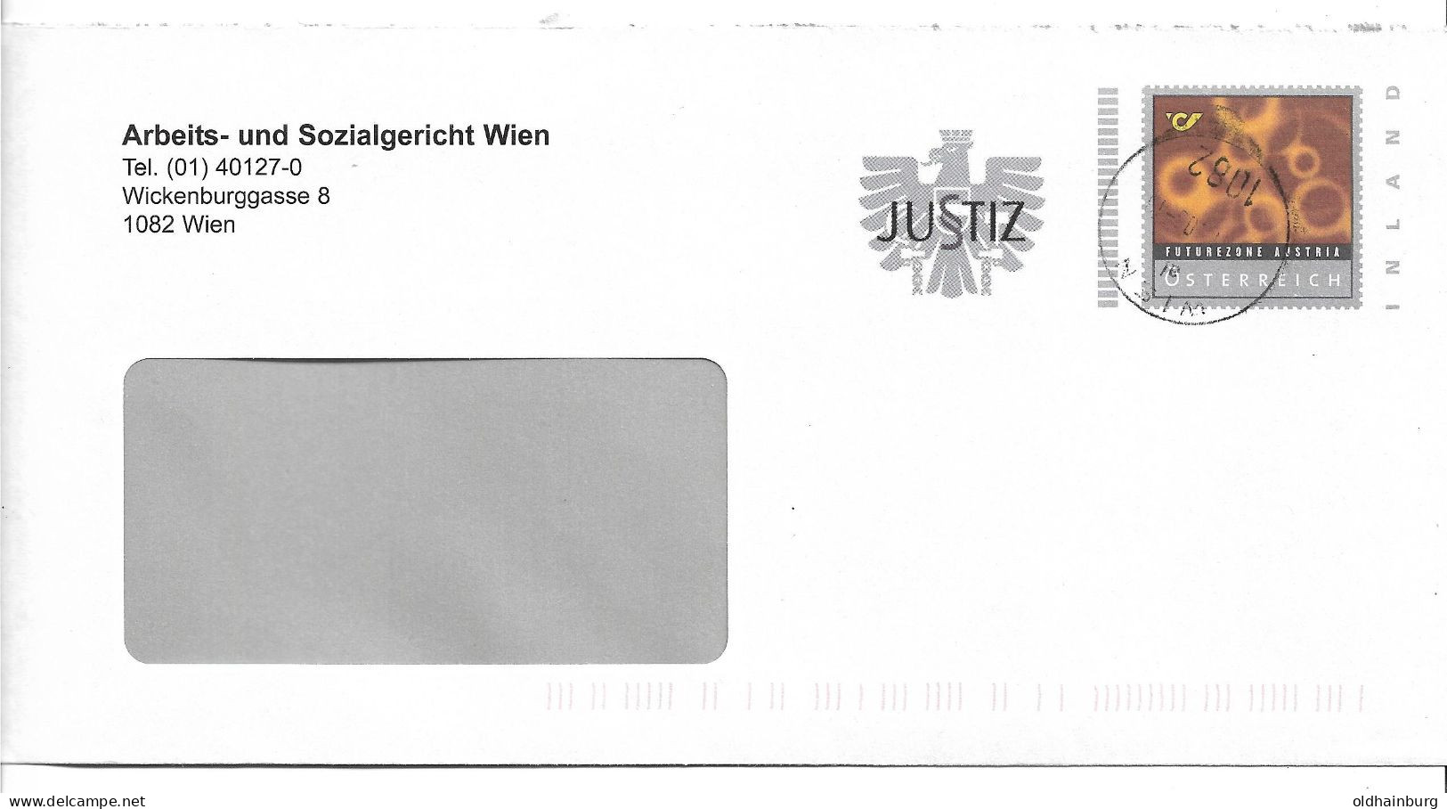 0449j: Österreichs Justiz- Bonusbrief Arbeits- & Sozialgericht 1082 Wien (ANK 16, 100.- €) - Enveloppes