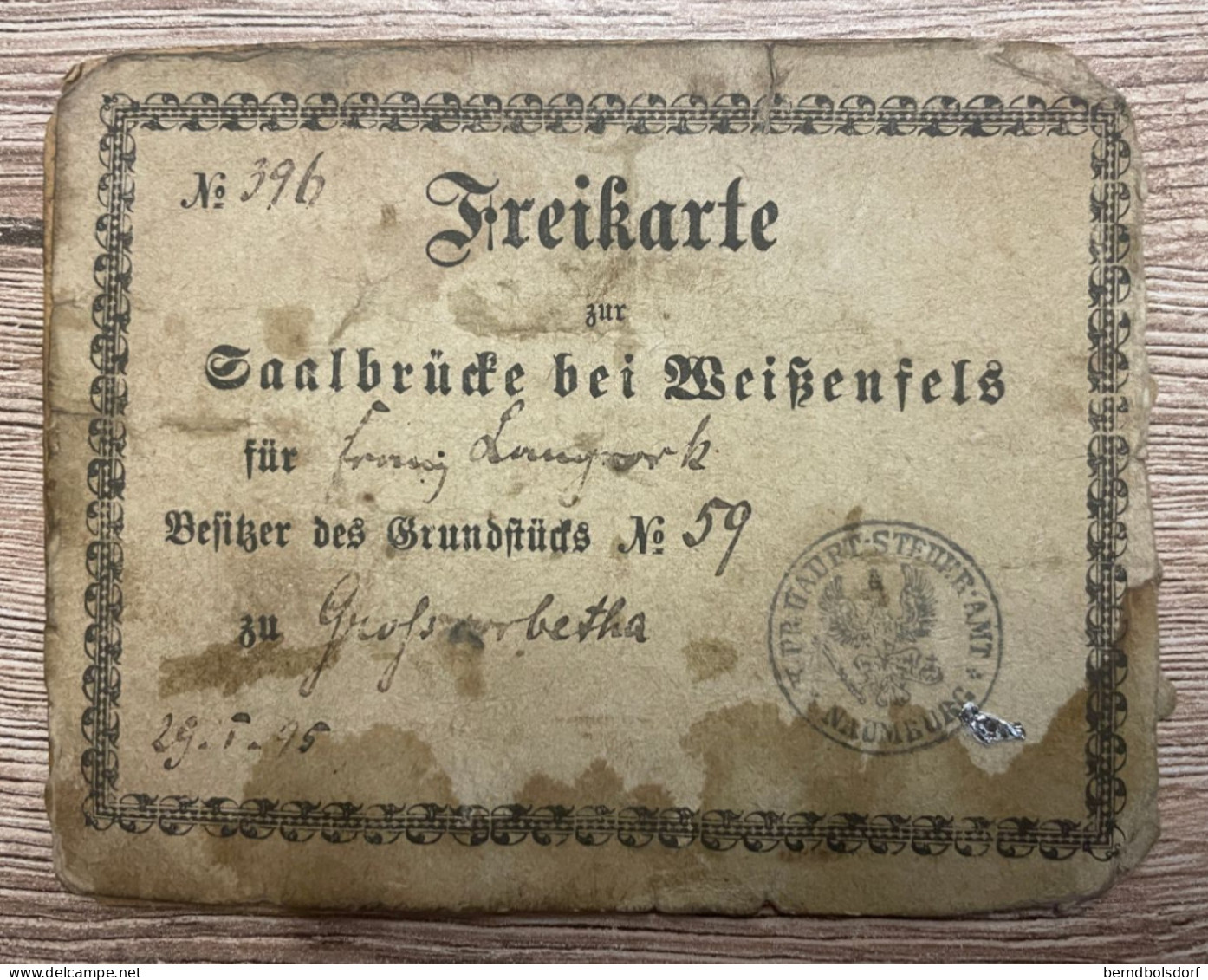 Einmalige Freikarte, Weisenfels Zur Saalbrücke Bei Weisenfels, Großkorbetha, 29.05.1895, Wegezoll Befreit. - Weissenfels