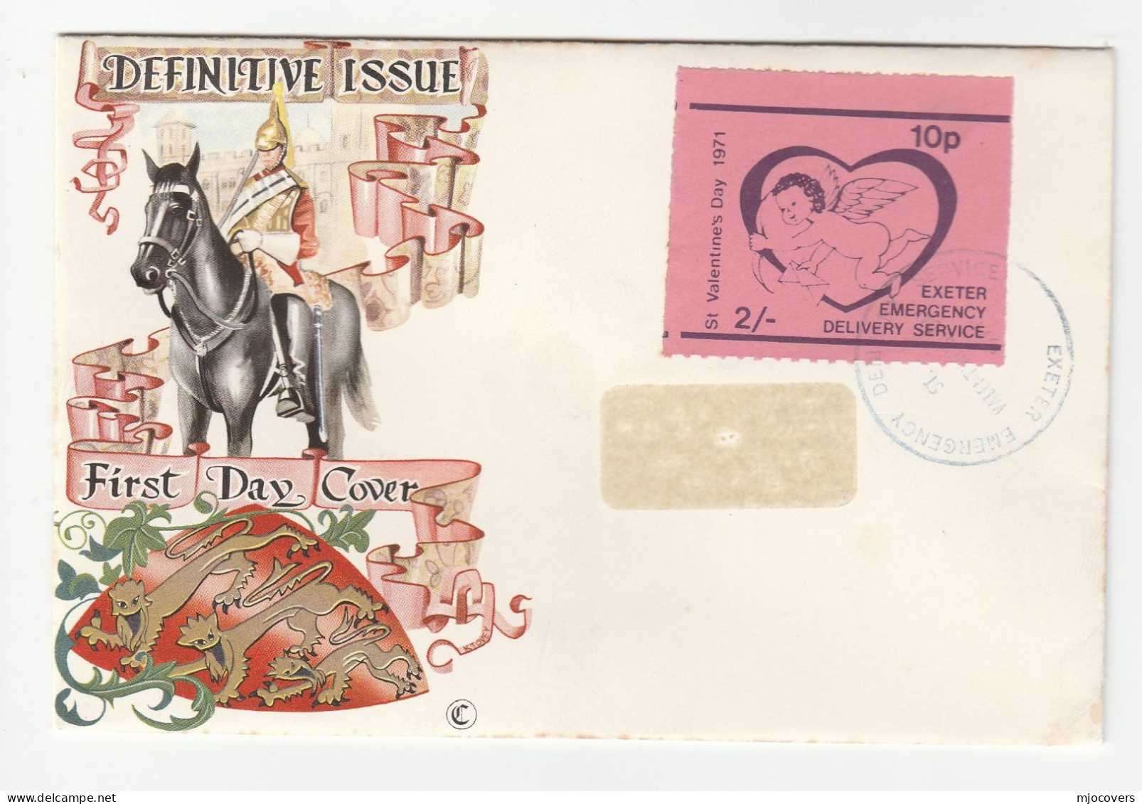 1971 Exeter GB POSTAL STRIKE COVER  2/- EXETER EMERGENCY DELIVERY SERVICE VALENTINES Label Great Britain - Erinnophilie