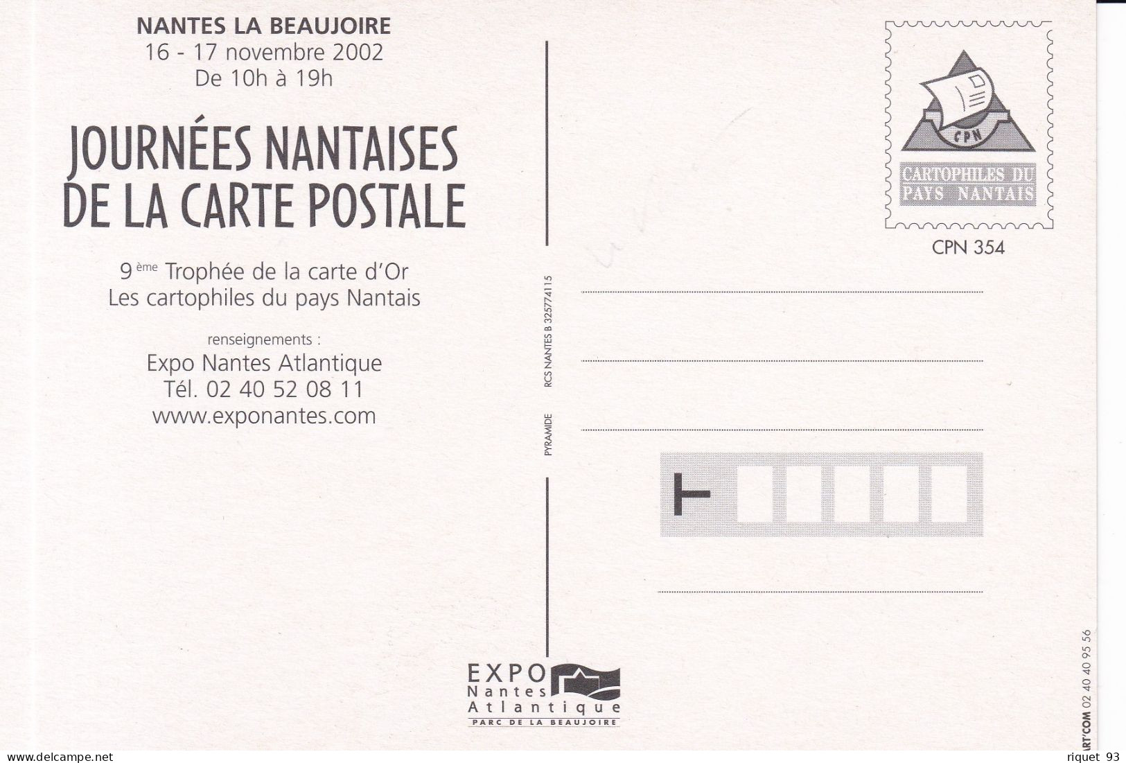 Journées NANTAISES De La CARTE POSTALE -16/17 Novembre 2002 - Bourses & Salons De Collections