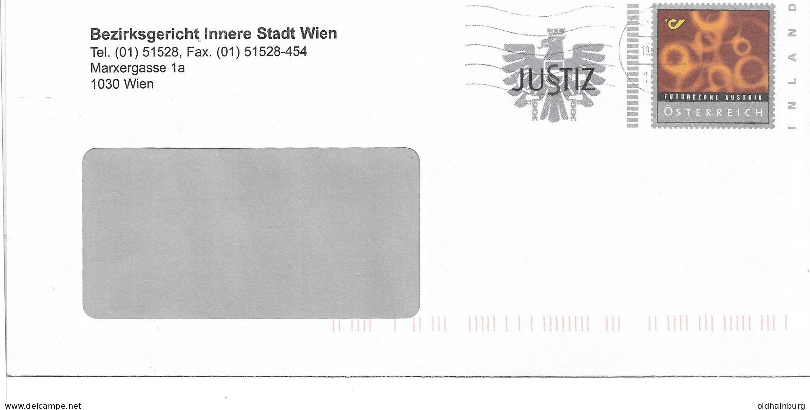 0449v: Österreichs Justiz- Bonusbrief BG Innere Stadt 1030 Wien (ANK 17, 70.- €) - Omslagen