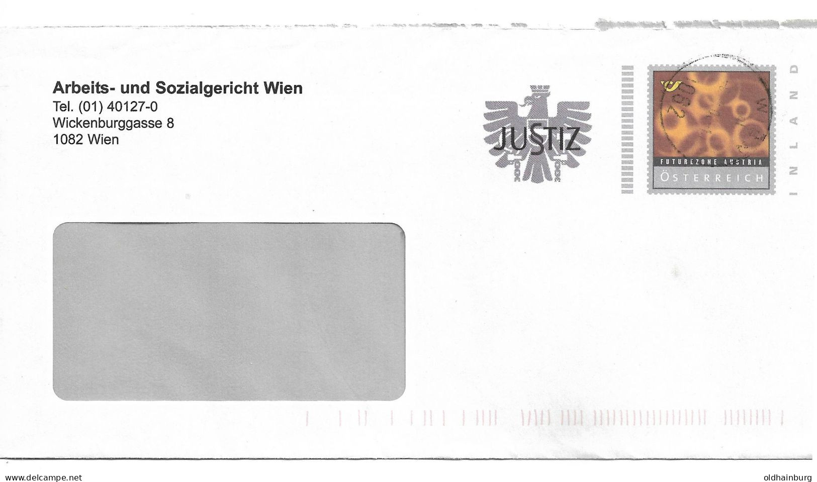 0449y: Österreichs Justiz- Bonusbrief Arbeits- & Sozialgericht 1082 Wien (ANK 17, 70.- €) - Enveloppes