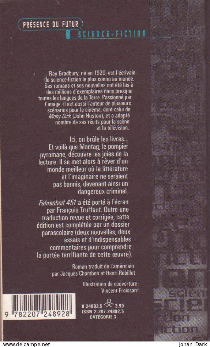 FAHRENHEIT 451 - Ray BRADBURY - Dystopie Anticipation SF - Présence Du Futur - Très Bon état - Presses Pocket