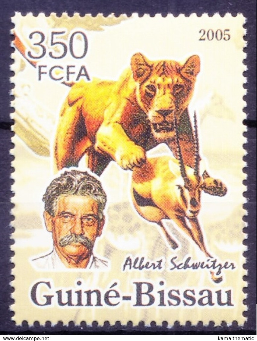 Guinea Bissau 2005 MNH, Lion Hunting Prey, Medical Missionary Schweitzer - Albert Schweitzer