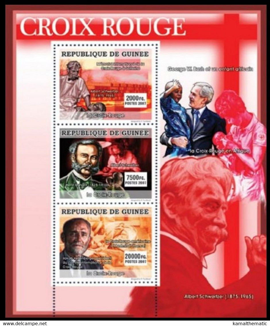 Guinea 2007 MNH SS, Dunant, Schweitzer, George Bush, Nobel Peace - Albert Schweitzer