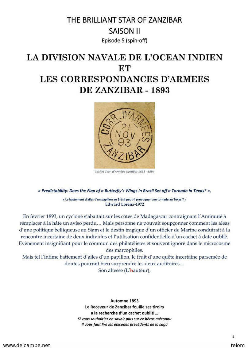 ZANZIBAR Episode 5 Et 6 -1893-94  - CORR D'ARMEES ZANZIBAR - DIVISION NAVALE DE L'OCEAN INDIEN - Covers & Documents