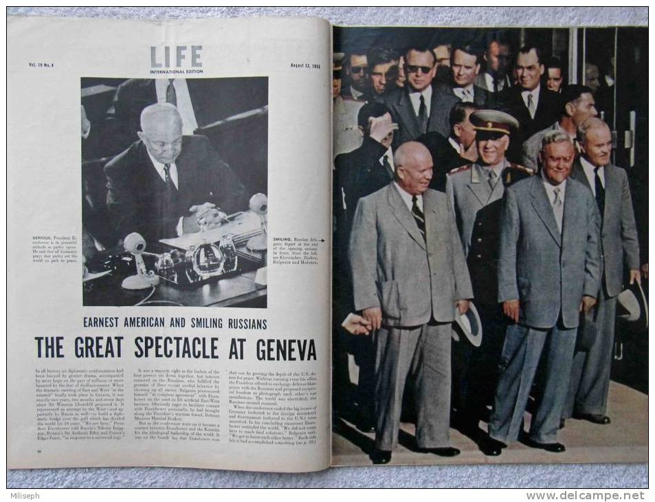 Magazine LIFE - AUGUST 22 , 1955 - INTER. ED. - EISENHOWER / KHRUSHCHEV  - PUB. Avions  LOCKHEED    (3033) - News/ Current Affairs