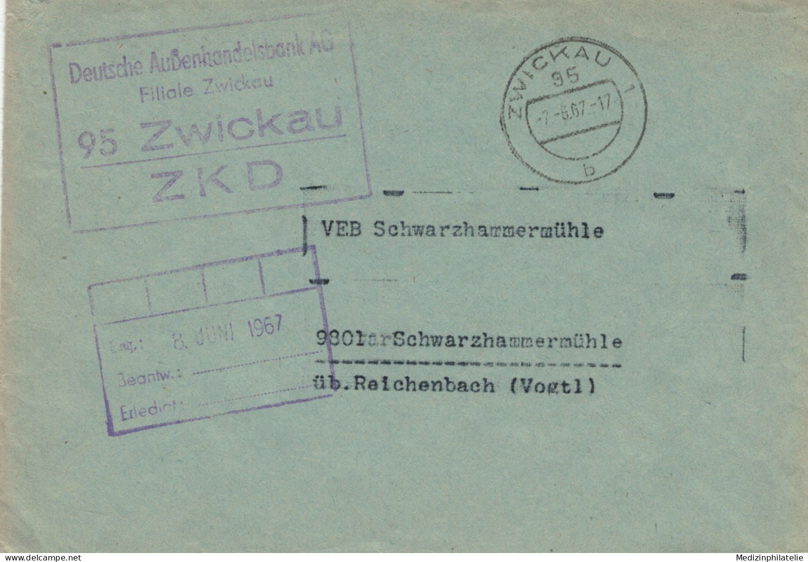 DDR ZKD - 1967 Deutsche Aussenhandelsbank Filiale 95 Zwickau > VEB 9801 Schwarzhammermühle - Usines & Industries