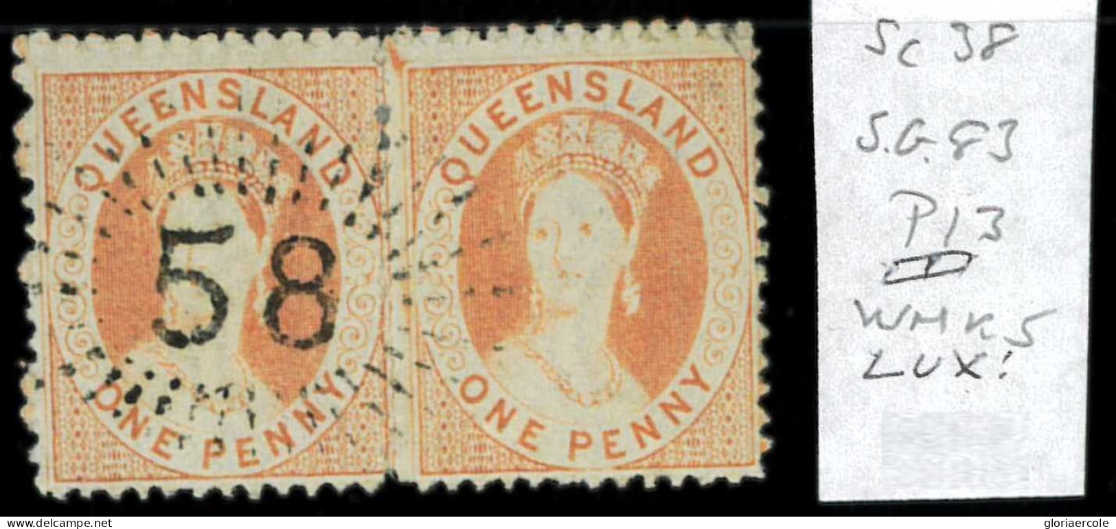 Aa5619m - Australia QUEENSLAND - STAMP - SG #83 Pair - Numeral Postmark # 58 - Gebruikt