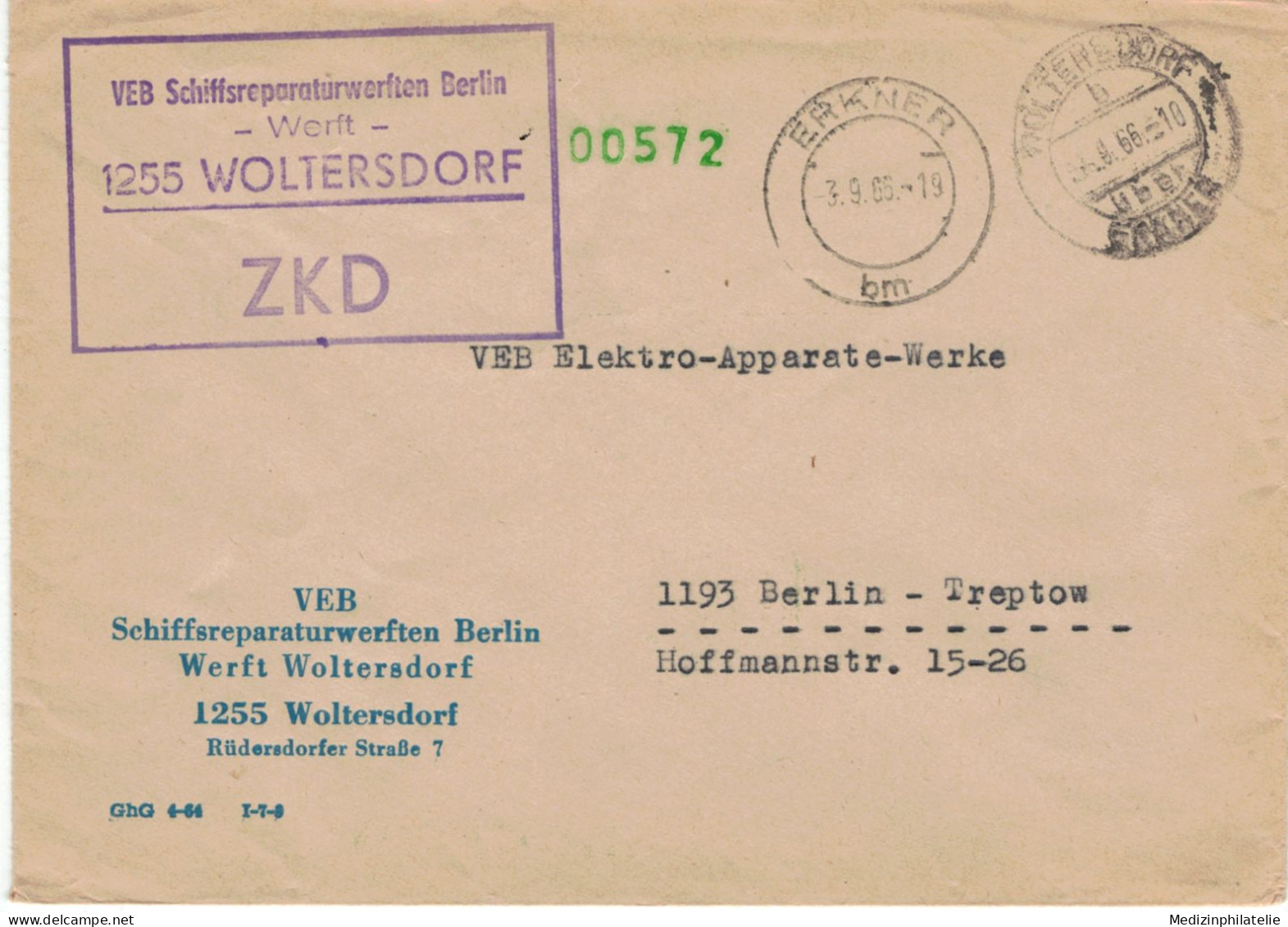 DDR ZKD - 1965 VEB Schiffsreparaturwerften Berlin Werft 1255 Woltersdorf > Treptow - Agua