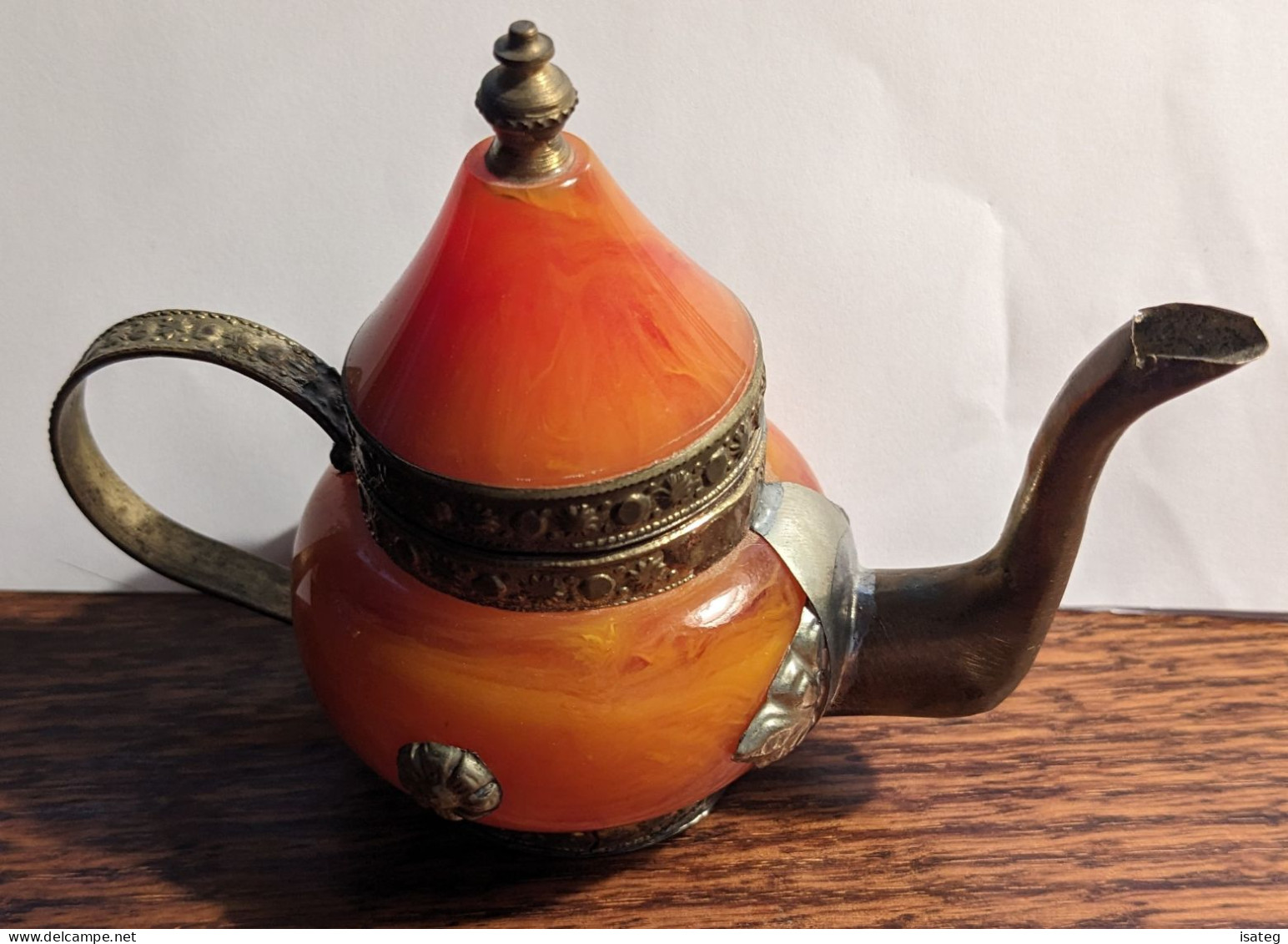 Théière Miniature Jade Orange Et Métal - Theepot