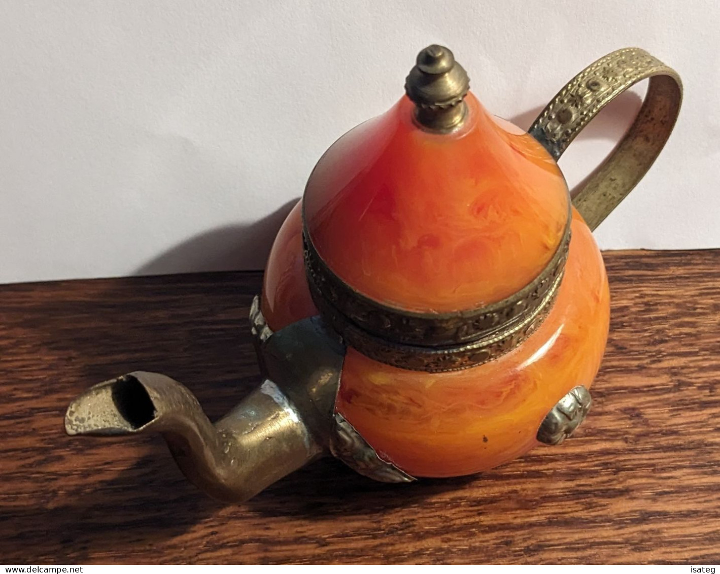 Théière Miniature Jade Orange Et Métal - Theepot