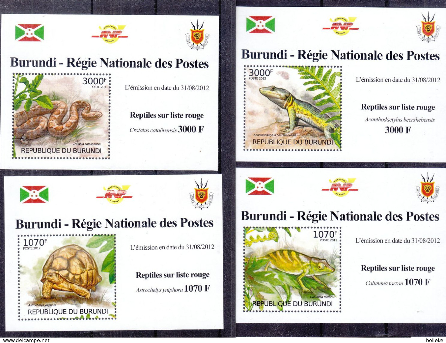 Reptiles -Serpents - Tortues - Burundi - COB 1783/6 ** - En Petite Feuille-  Valeur 15 € ++ ( 15 € = Pour Des Timbres !) - Serpents