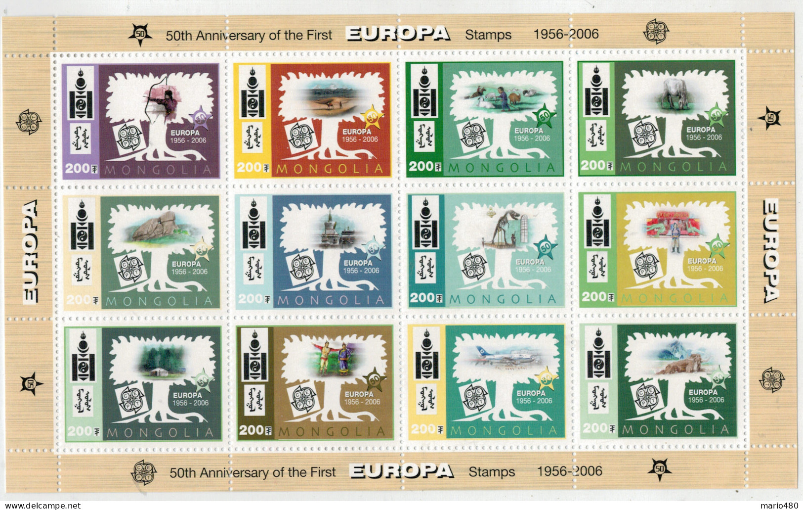 50°  ANNIVERSARY  OF THE  FIRST  EUROPA  STAMPS  1956.2006    1  SHEET  WITH 12 STAMPS  MNH** - Mongolia