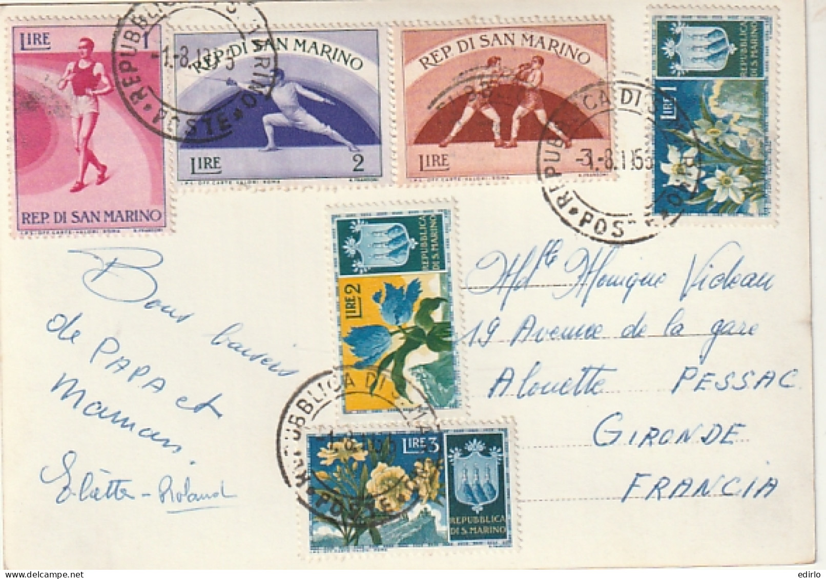 ***  SAN MARINO *** SAINT MARIN  - Série  Timbres  Bel Affranchissement  Sur Carte Postale  - Covers & Documents