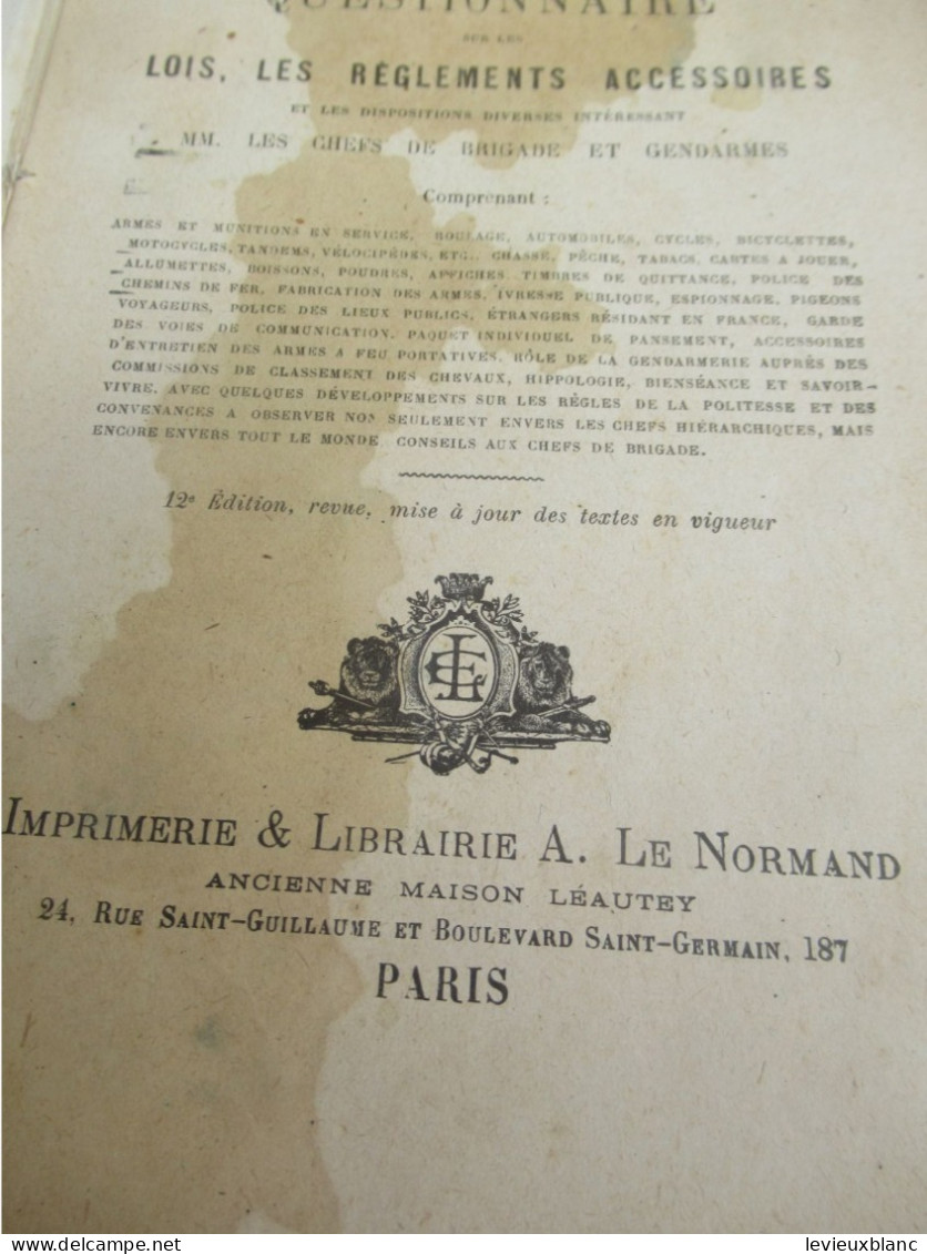 Manuel /Gendarmerie/ Sur Les Lois, Les Règlements  Accessoires/Chef De Brigades & Gendarmes/Vers 1915     LIV211 - Police