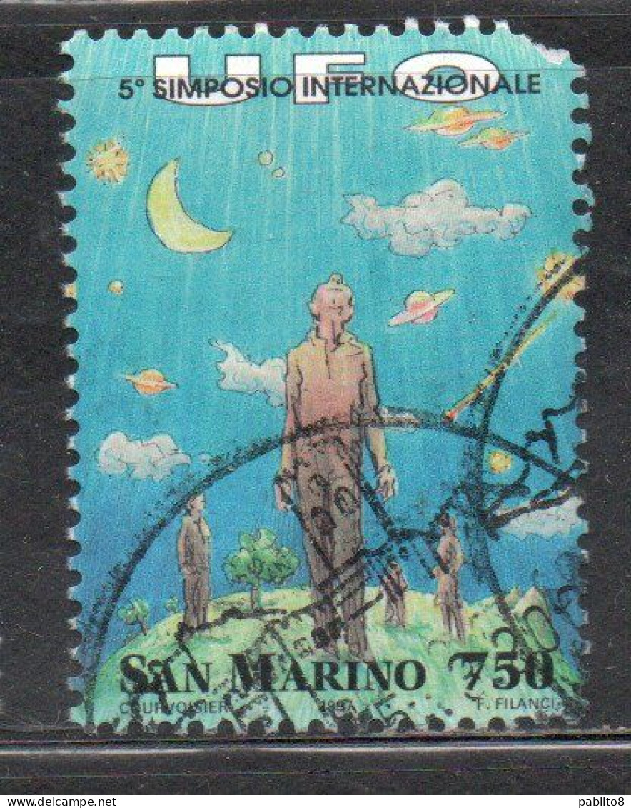 REPUBBLICA DI SAN MARINO 1997 SIMPOSIO DI UFOLOGIA UFOOLOGY SYMPOSIUM LIRE 750 USATO USED OBLITERE' - Used Stamps