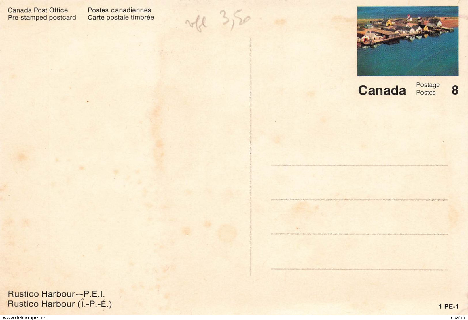 RUSTICO HARBOUR, P.E.I. - PRE-STAMPED POSTCARD - Other & Unclassified