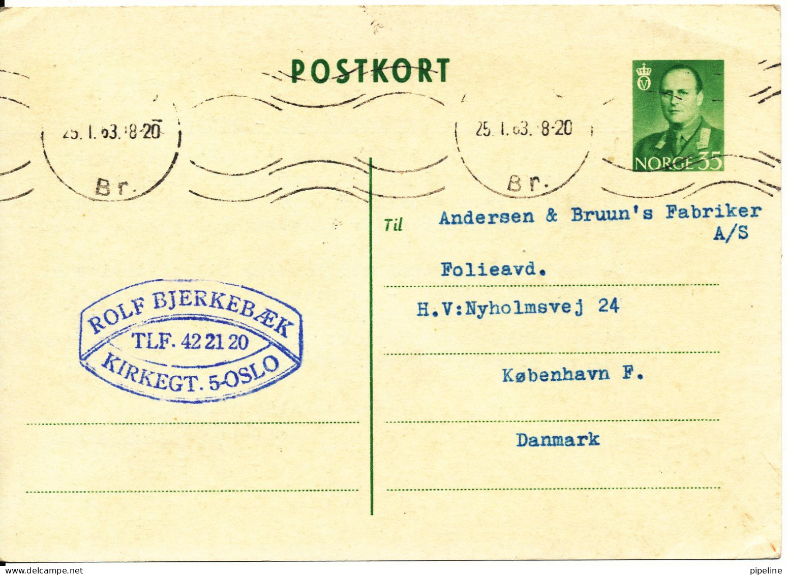 Norway Postcard Postal Stationery Sent To Denmark 25-1-1963 - Lettres & Documents
