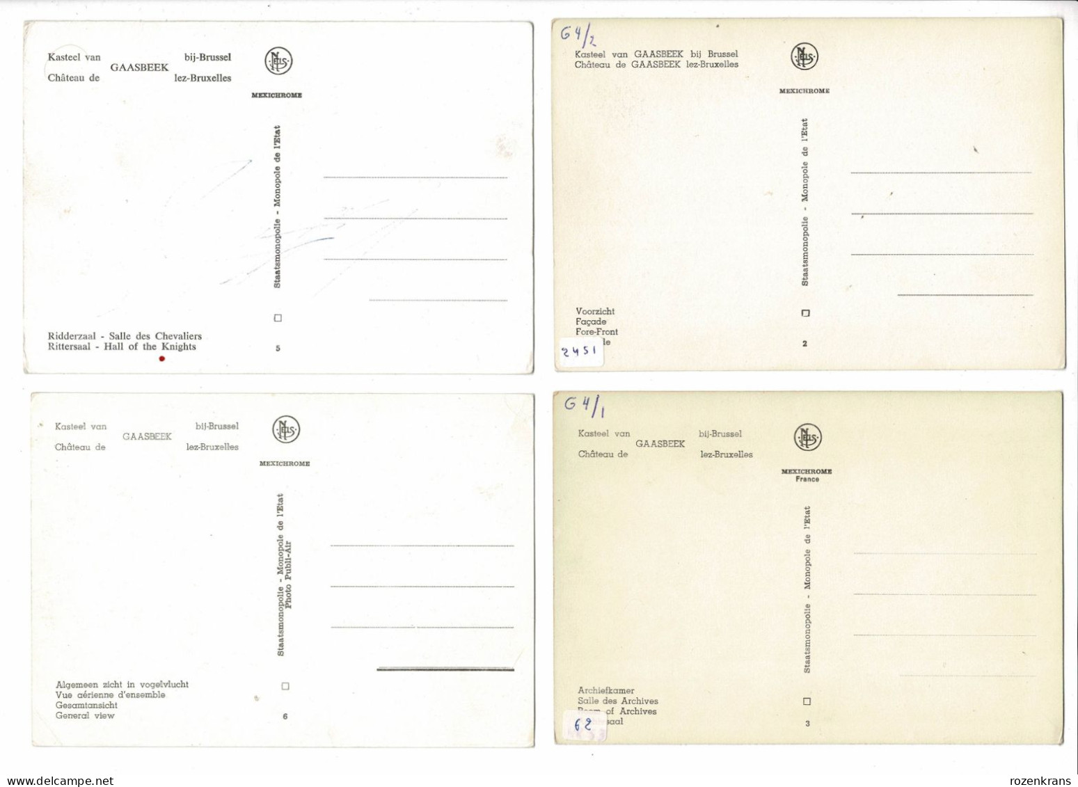 Lot 4 X CPA Kasteel Van Gaasbeek Lennik  Antwerpse Kempen Postkaarten Groot Formaat Grand Format - Lennik