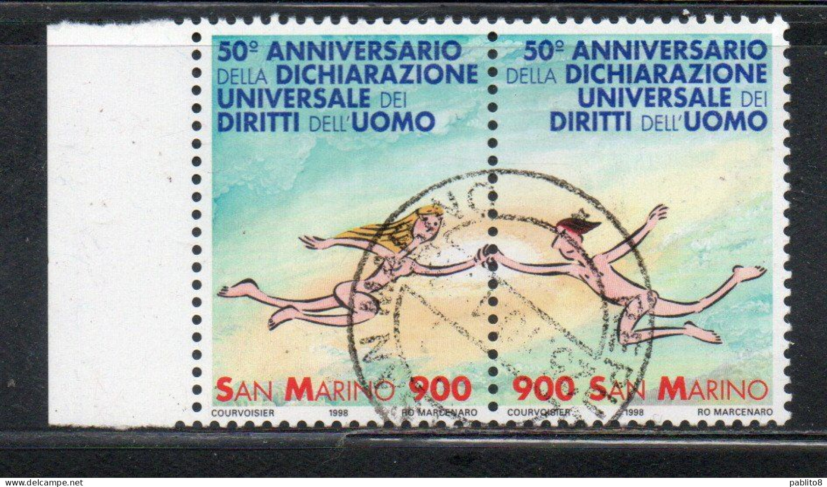 REPUBBLICA DI SAN MARINO 1998 DICHIARAZIONE UNIVERSALE DEI DIRITTI DELL'UOMO HUMAN RIGHTS SERIE COMPLETA SET USATA USED - Oblitérés